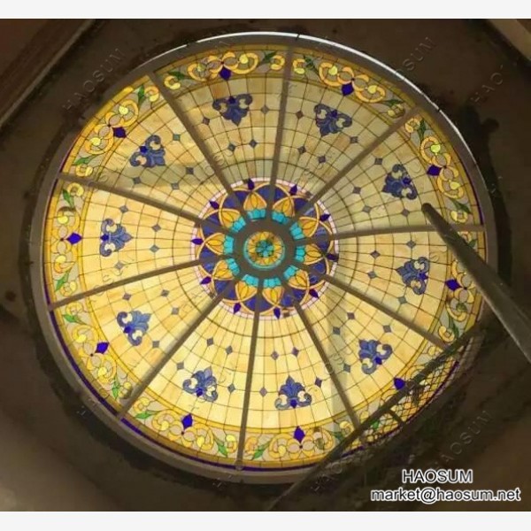 Any size luxury tiffany style flower decorative stained glass dome for ceiling